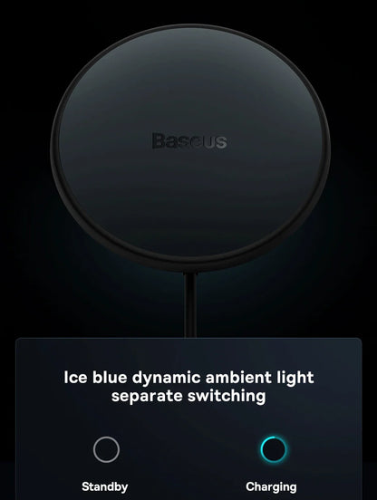 Baseus 15W Magnetic Wireless Car Charger – Fast Charging Phone Holder with Light Effect for iPhone 15/14/13 Pro Max