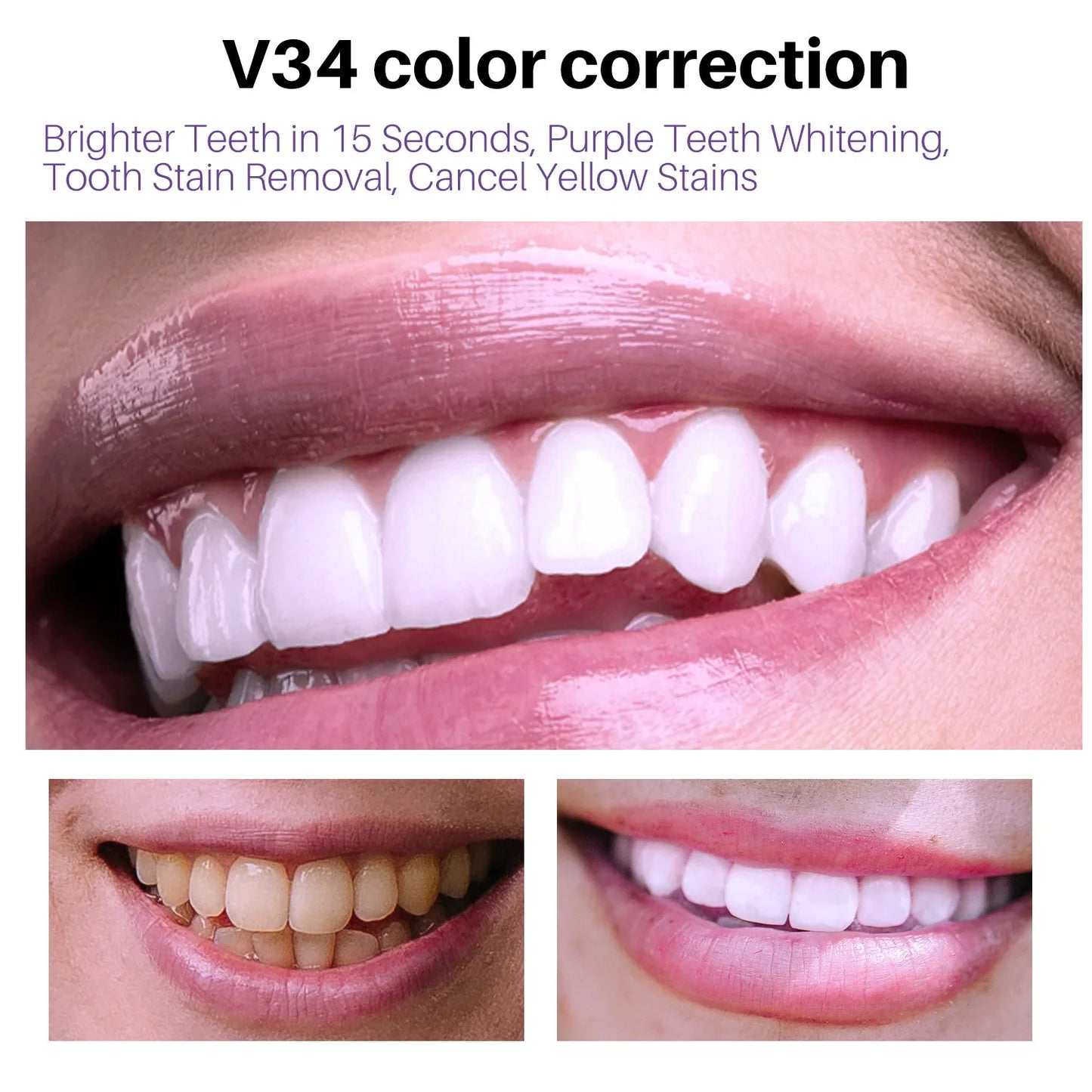 50ML V34 Purple Whitening Toothpaste – Brighten Teeth, Remove Stains & Foam Cleaning for Oral Care