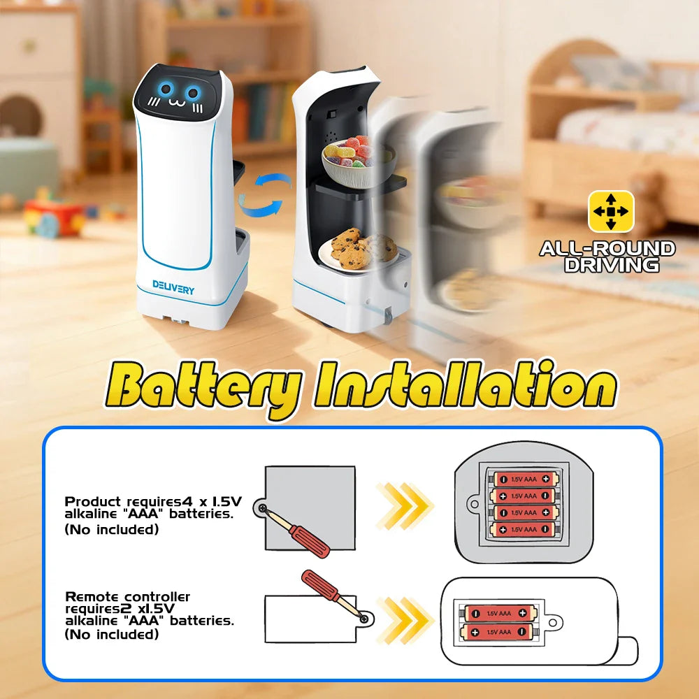 2.4GHz Remote Control Food Delivery Robot Toy – Light & Music RC Robot for Kids Birthday Gift