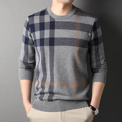 Luxury Men’s Knitted Wool Pullover – Autumn Winter O-Neck Striped British Casual Sweater
