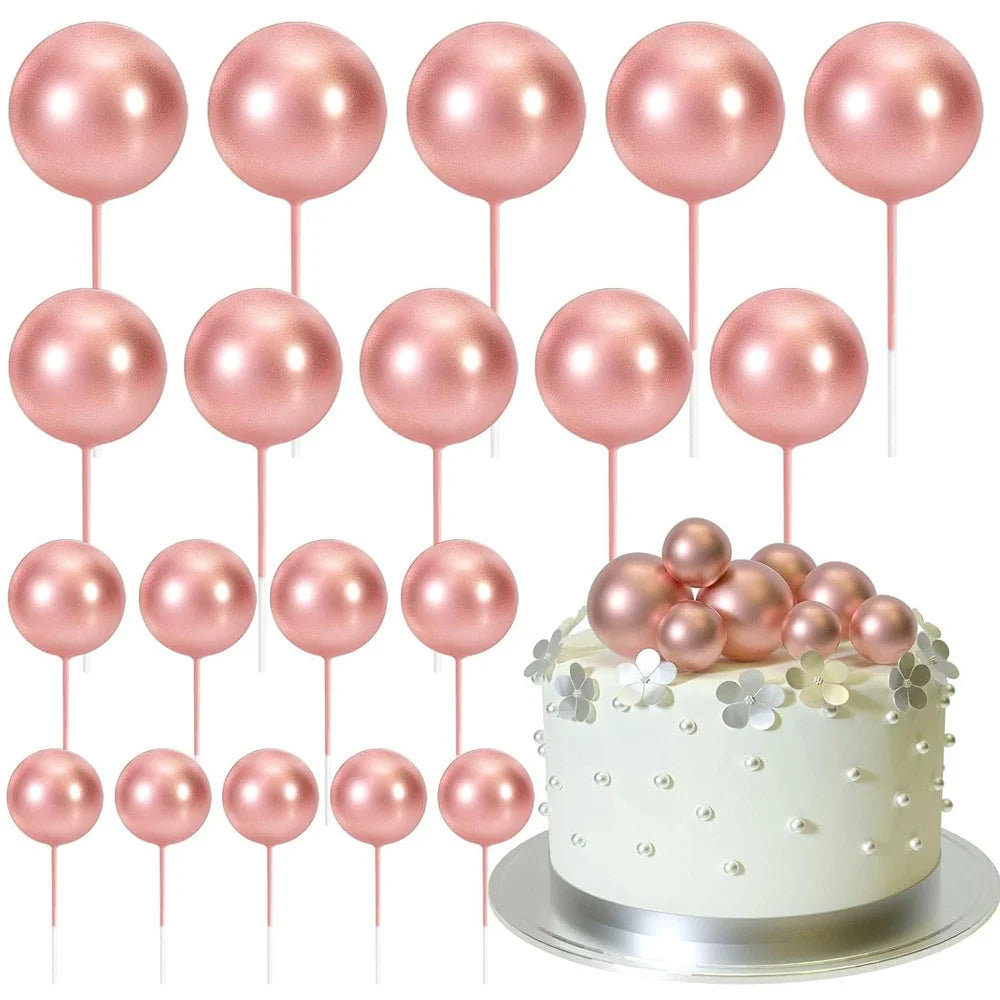 20Pcs Colorful Cake Topper Balls – Gold, Silver & Pastel DIY Cake Decorations for Birthday, Wedding & Party Supplies