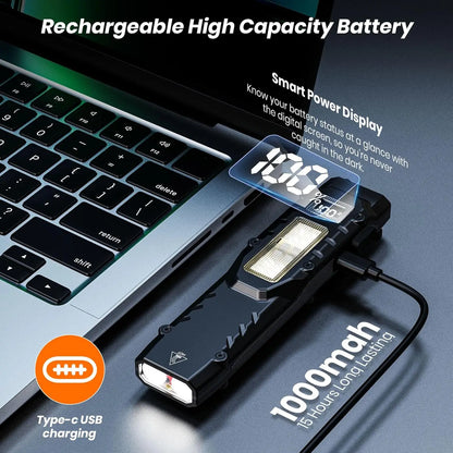 Tactical Triple-Light LED Flashlight – Ultra-Thin Aluminum Alloy EDC Rechargeable COB Work Light