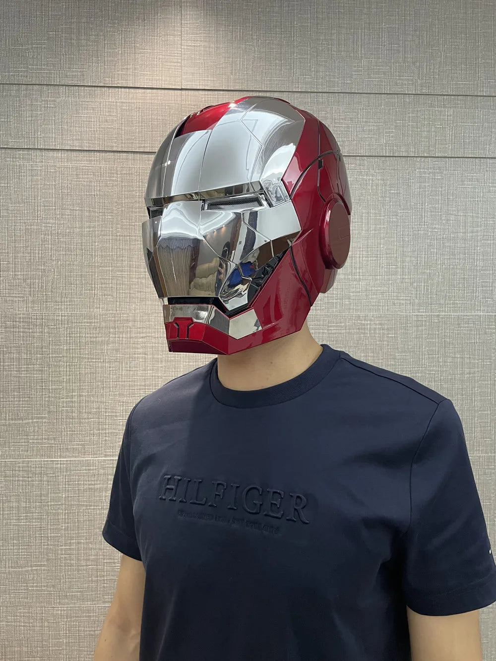 1:1 Iron Man Helmet Mk5 to Mk50 – Avengers War Machine Cosplay with Electric Open/Close, English Voice & Remote Control, Christmas Gift Toy