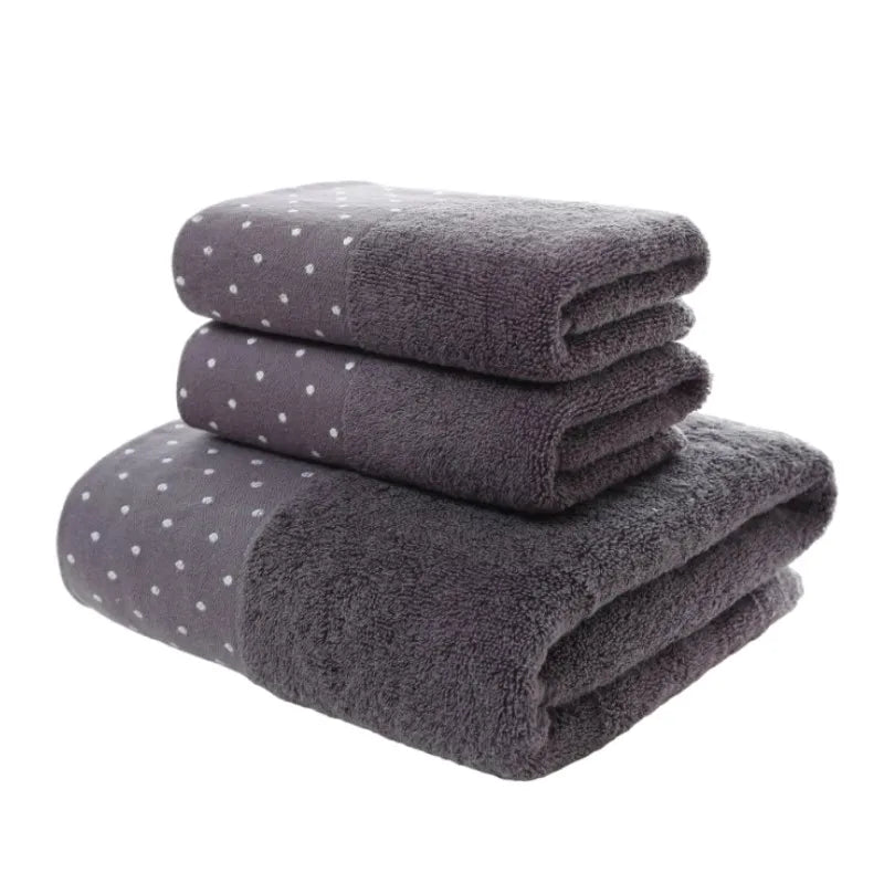 3-Piece Cotton Towel Set – 2 Hand Face Towels 35x75cm + 1 Bath Towel 70x140cm Soft Washcloth Gift Set