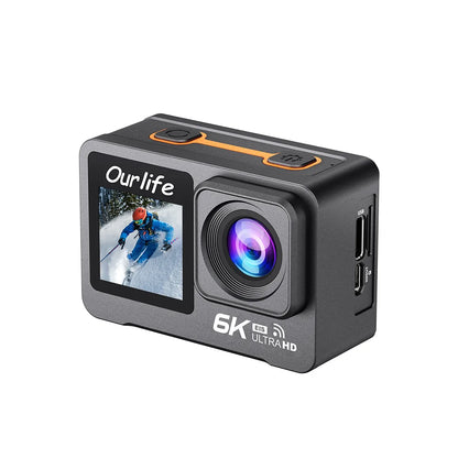 6K 4K60FPS Action Camera – 50MP Dual Screen, 2.0" Touch LCD, EIS, WiFi, 170° Lens, 30M Waterproof, 5X Zoom with Remote