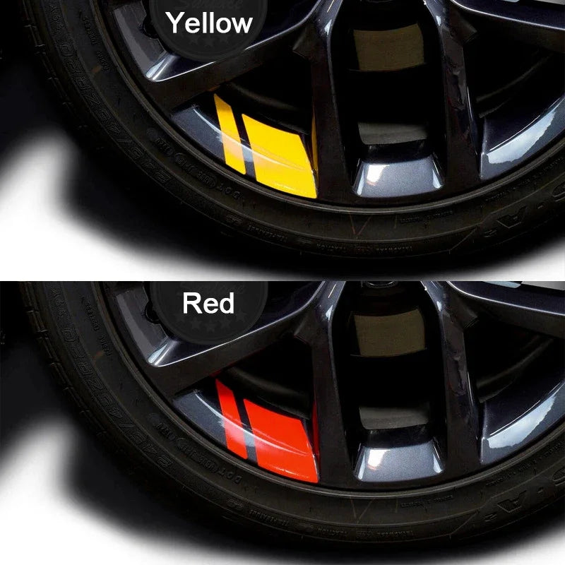 6PCS Reflective Car Wheel Decal Stickers — Red Adhesive Hub Accessories for Auto Wheels