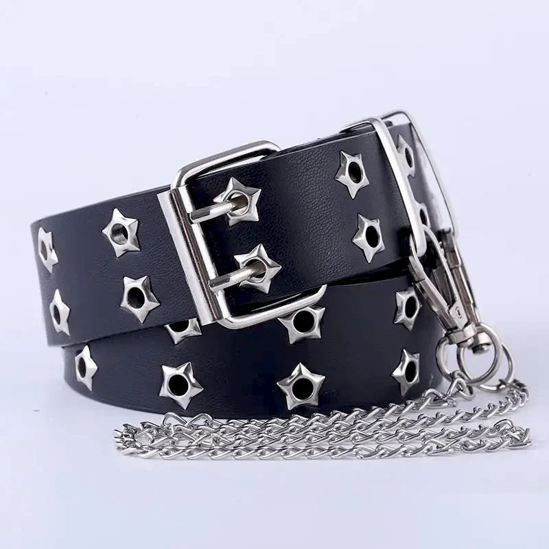 Women's Y2K Double-Hole Punk Belt - Adjustable Unisex Hip Hop Rock Style Punch-Free Waist Belt