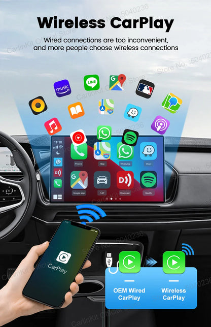CarlinKit 5.0 Mini 5 Pro — Wireless CarPlay & Android Auto USB Dongle with WiFi & Bluetooth