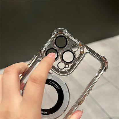 Luxury Plated Shockproof Magnetic Bracket for MagSafe – Clear Case with Stand Holder for iPhone 15, 16, 14, 13, 12, 11 Pro Max