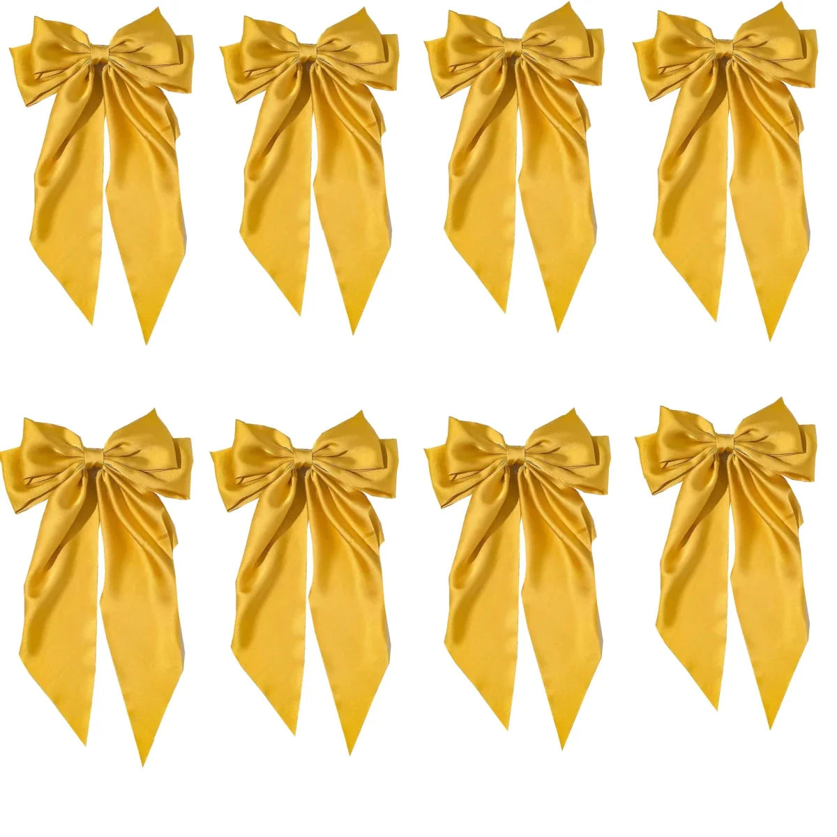 8 Ladies Satin Ribbon Bow Hair Clips – Oversized White, Pink, Red, Blue, Black Long Tail, Spring Clip for Ponytail Hair Accessories