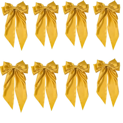 8 Ladies Satin Ribbon Bow Hair Clips – Oversized White, Pink, Red, Blue, Black Long Tail, Spring Clip for Ponytail Hair Accessories