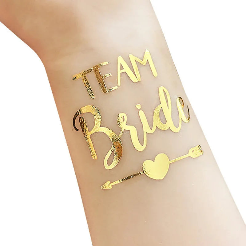 Waterproof Gold Foil Temporary Tattoo Stickers – Crown & Ring Bridal Party Body Art Decals