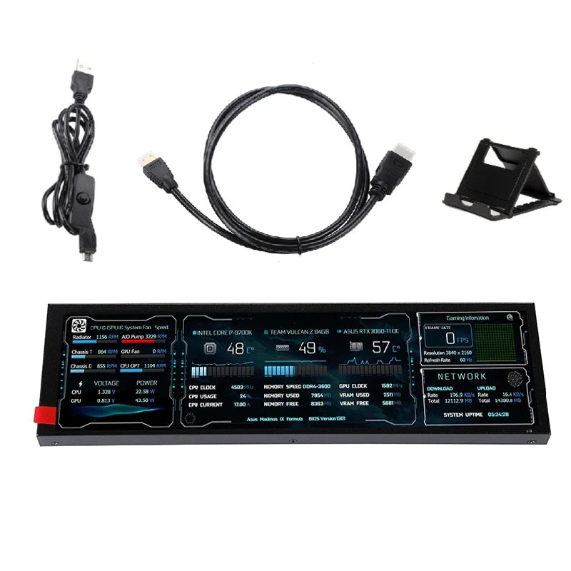 8.8 Inch Long Strip LCD Screen – 1920x480 HD-MI Driver Board Secondary Monitor for CPU, GPU, SSD Information with AIDA64 Sub Display