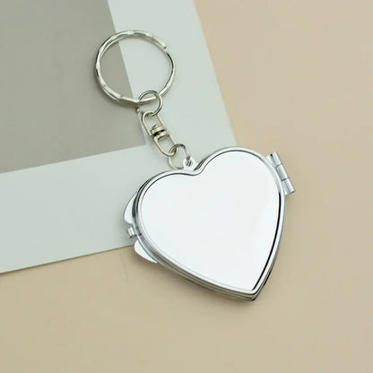 Mini Folding Keychain Makeup Mirror - Double-Sided Heart & Round Pocket Cosmetic Mirror for Travel