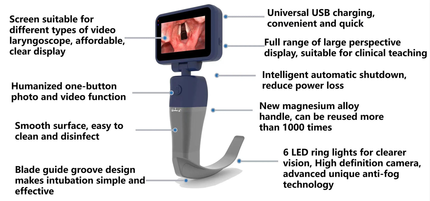 3.5-Inch Touch Screen Video Laryngoscope with Reusable Sterilizable Blades – Digital Laryngoscope, Mexico Warehouse Delivery
