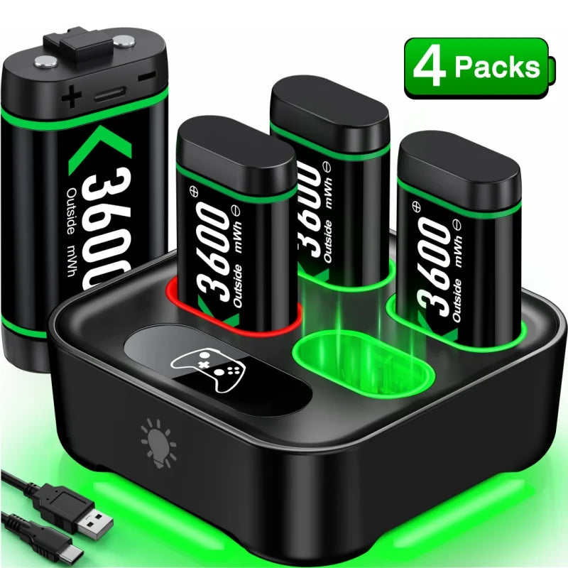 Rechargeable 3600mWh Battery Pack for Xbox One & Xbox Series X/S Controllers – Charging Accessory Set (4 Pack)