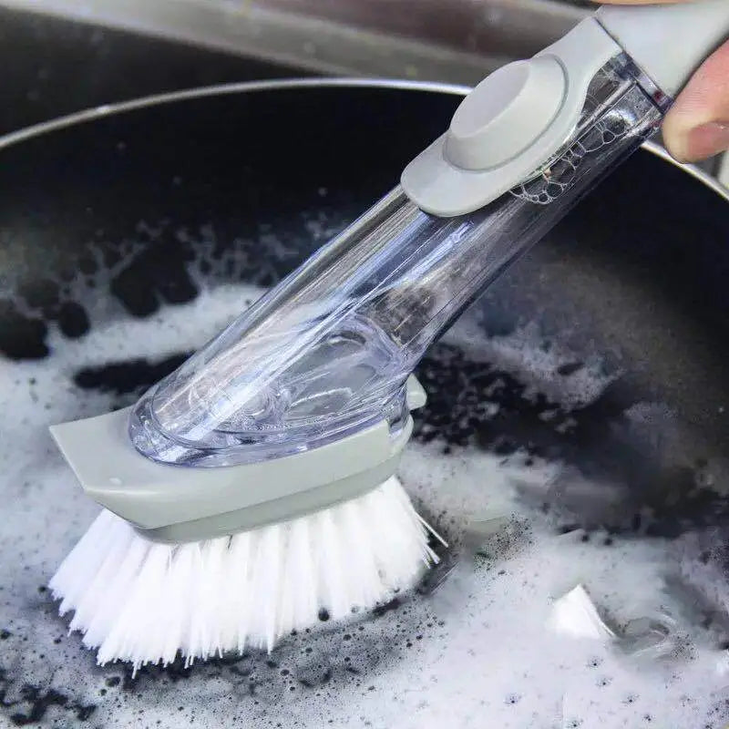 2-in-1 Kitchen Cleaning Brush with Long Handle and Removable Sponge Dispenser - Essential Dishwashing Tool