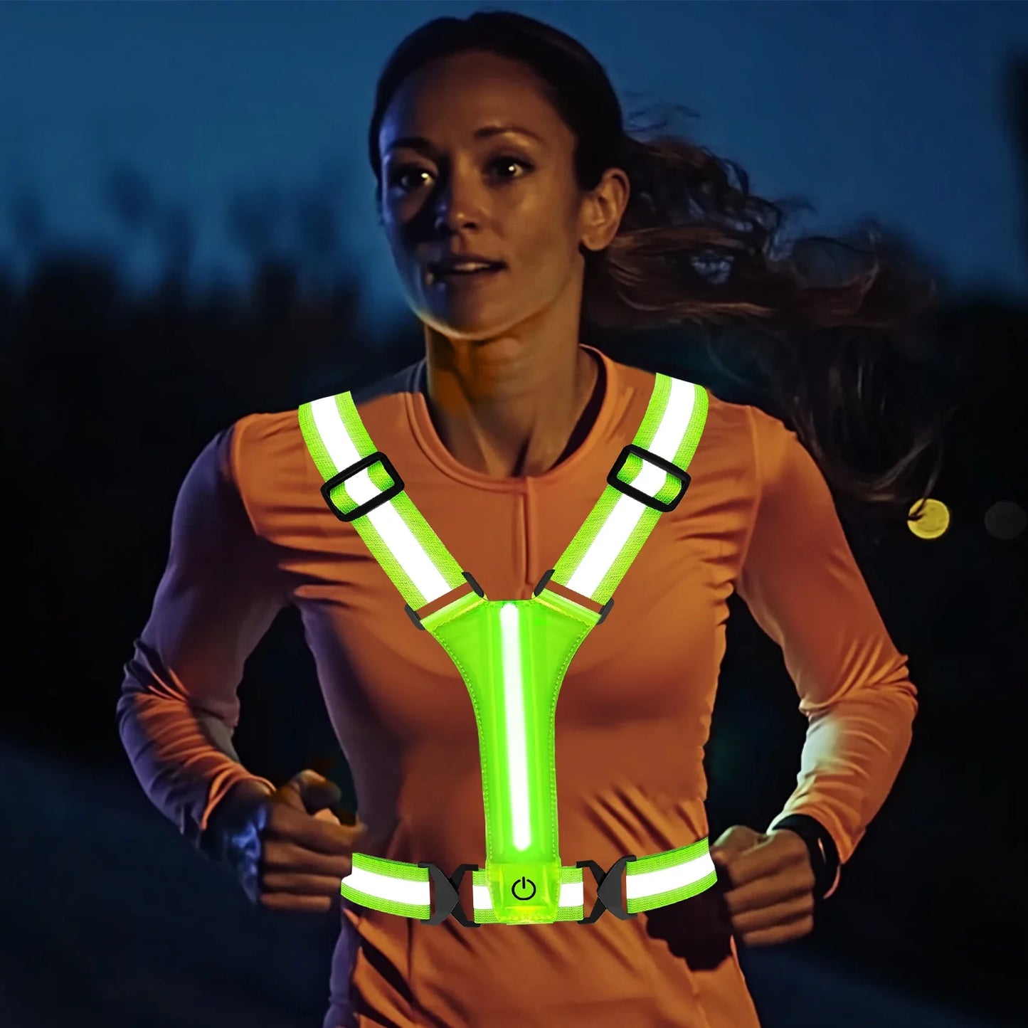 LED Running Vest – USB Rechargeable Reflective Glowing Straps for High Visibility Night Running & Cycling, Elastic Safety Band