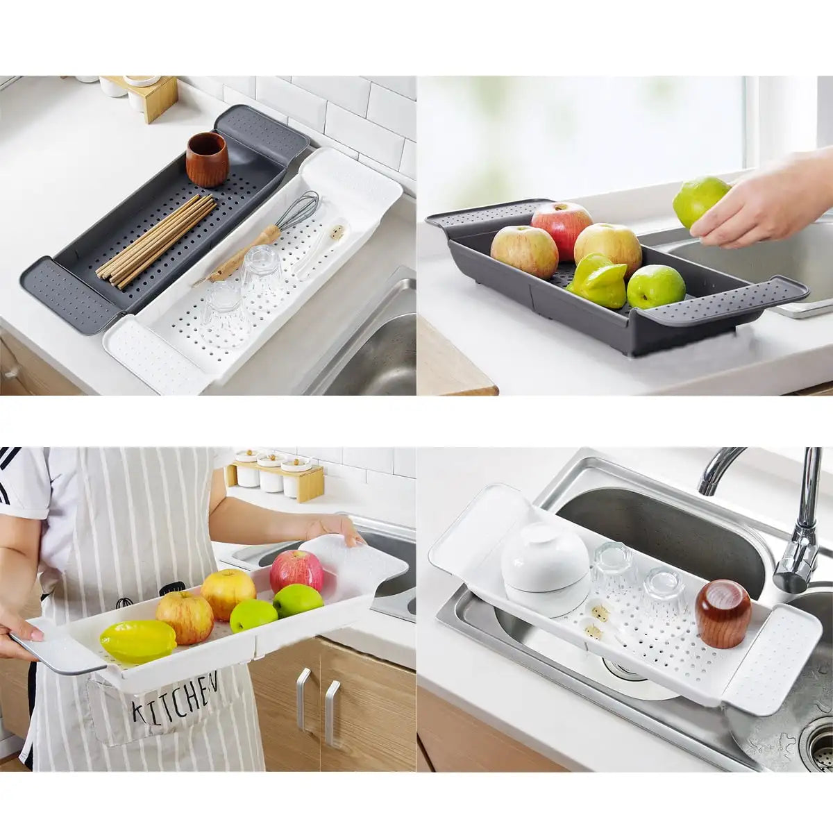 Expandable Bathtub Tray with Drain | Multifunctional Bathtub Shelf | Detachable PP Storage Organizer | Adjustable 55-78 CM