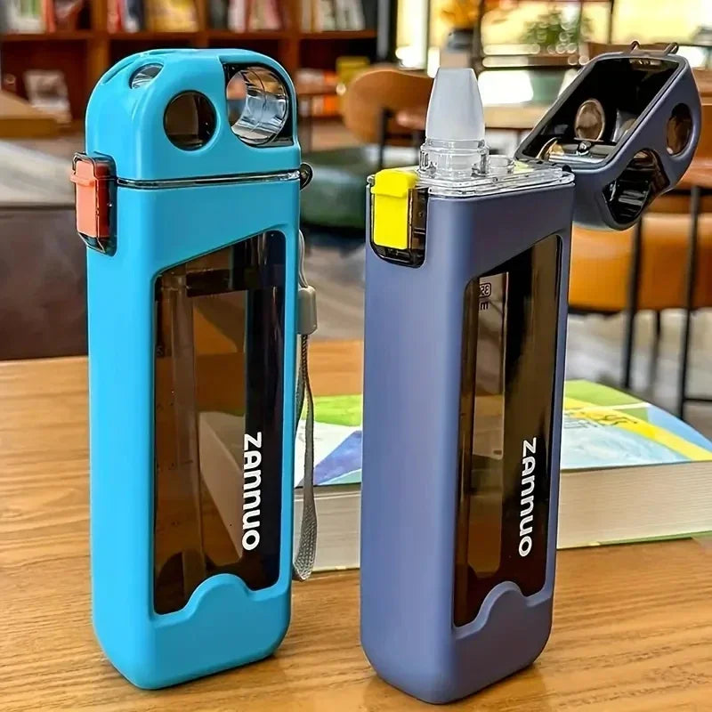 350ml Leak-Proof Plastic Sports Water Bottle – Square Cup with Lockable Lid & Measurements for Outdoor Travel