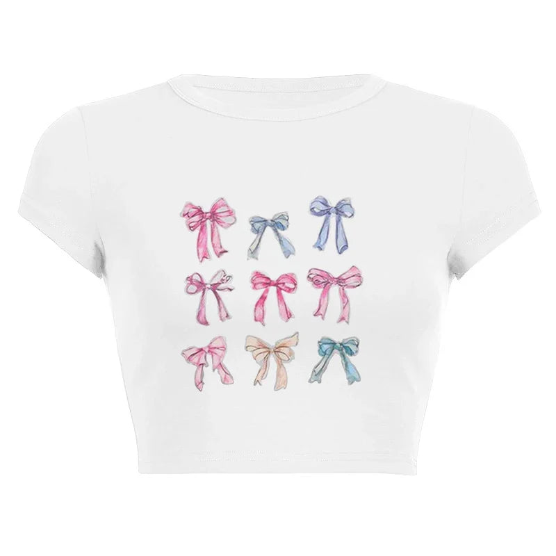 Harajuku Y2K Women’s White Crop Top – Casual Short Loose Summer Tee