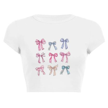 Harajuku Y2K Women’s White Crop Top – Casual Short Loose Summer Tee