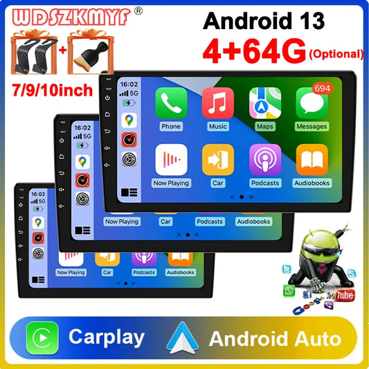 Android 13 Car Radio — 7/9/10" 2-DIN GPS Multimedia Player with 64GB, Wireless CarPlay & Android Auto