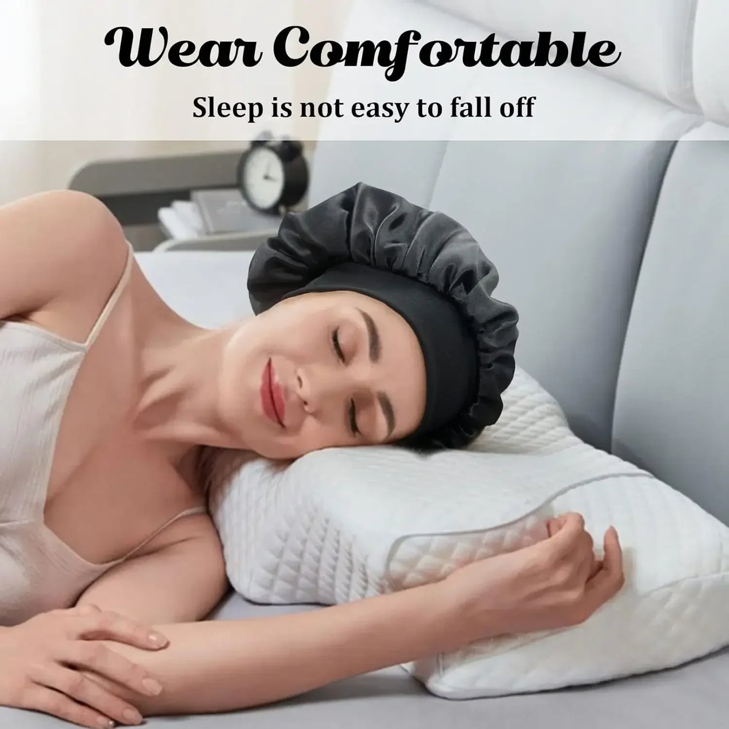 Women’s Satin Hair Bonnet – Solid Silk Sleeping Cap with Wide Brim and Elastic Soft Band for Hair Care