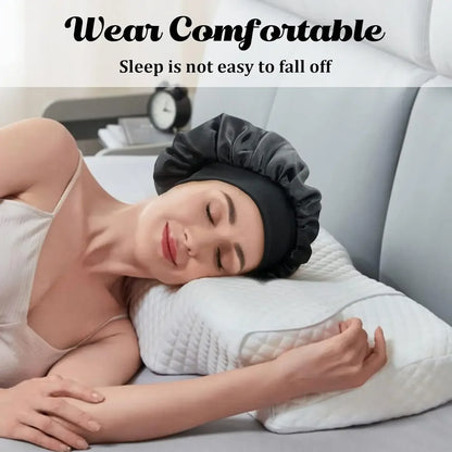 Women’s Satin Hair Bonnet – Solid Silk Sleeping Cap with Wide Brim and Elastic Soft Band for Hair Care