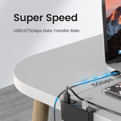 Aluminum 4-Port USB 3.0 Hub — High-Speed Clip Hub with Power Supply, 5–10Gbps Data Transfer, USB 3.2 for Mac & PC