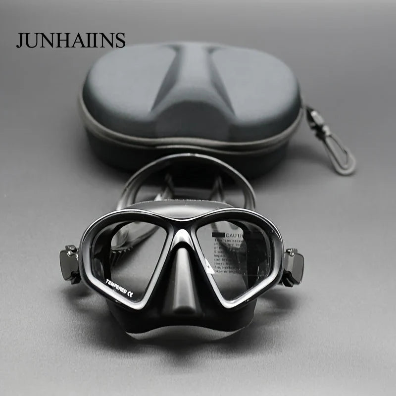 Freediving Mask with Camera Mount - Two-Window Tempered Glass Waterproof Anti-Fog Snorkeling Mask