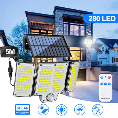 Solar LED Motion Sensor Security Flood Light, 226–280 LED IP65 Waterproof Outdoor Split Wall Lamp with 3 Lighting Modes