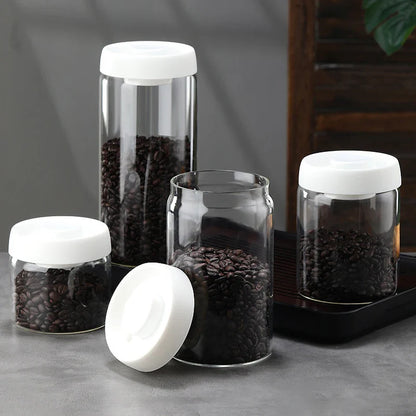 Vacuum Sealed Glass Coffee Bean Jar — Airtight, Moisture-Proof Household Container with Air Extraction for Fresh Coffee