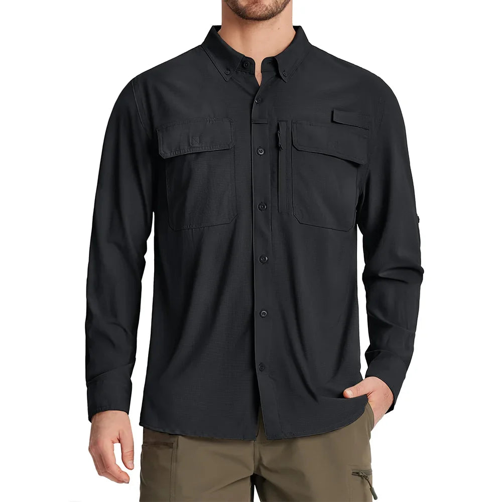 TACVASEN Men's UPF 50+ Fishing Shirt - Quick-Dry Long Sleeve Outdoor Hiking & Work Shirt