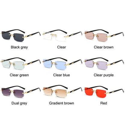 Rimless Rectangle Sunglasses – Fashion Small Square Shades for Men & Women, Summer Travel Eyewear
