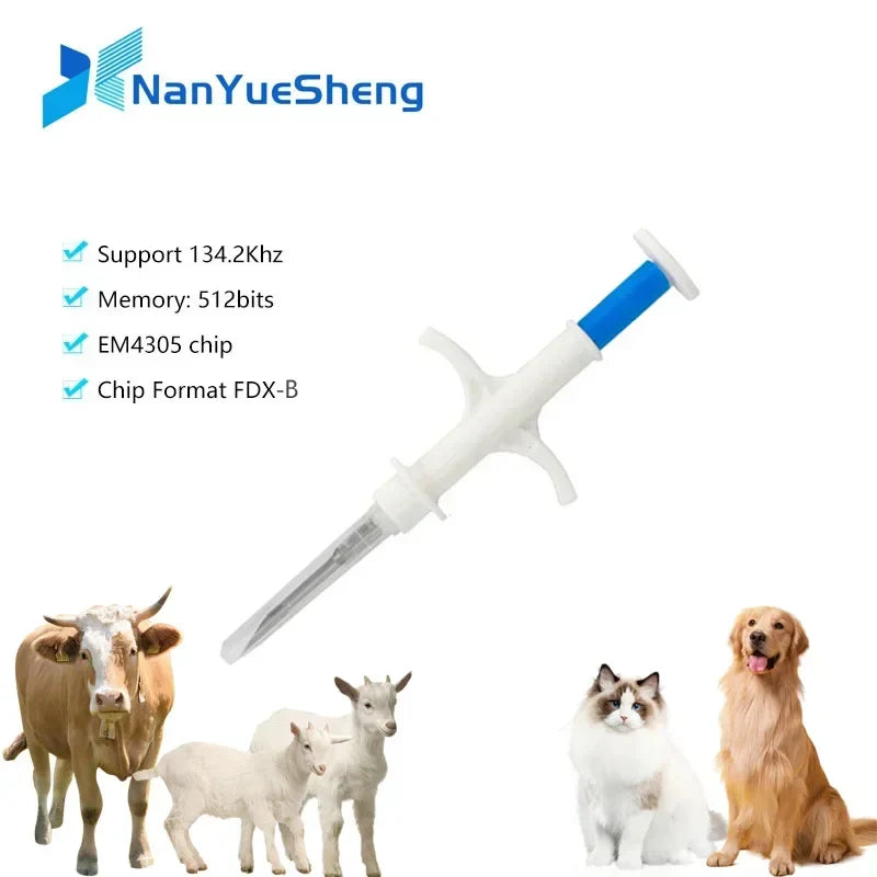 100-Pack EM4305 134.2KHz FDX-B Animal Microchip – International Standard Pet ID Chip with Syringe for Dogs