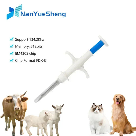 100-Pack EM4305 134.2KHz FDX-B Animal Microchip – International Standard Pet ID Chip with Syringe for Dogs