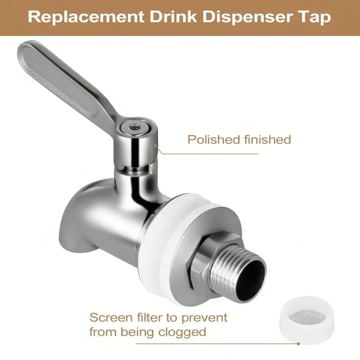 Stainless Steel Beverage Dispenser Spigot - Replacement Faucet for Cold Drinks, Beer, Juice, Wine Barrel & Drink Dispensers