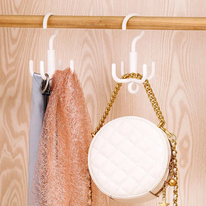 4-Claw Rotating Hook — Punch-Free Plastic Hanger for Bags, Scarves, Coats & Hats