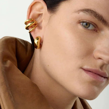 18K Gold Stainless Steel Multilayer Ear Clip – Waterproof Fashionable Women’s Jewelry Gift