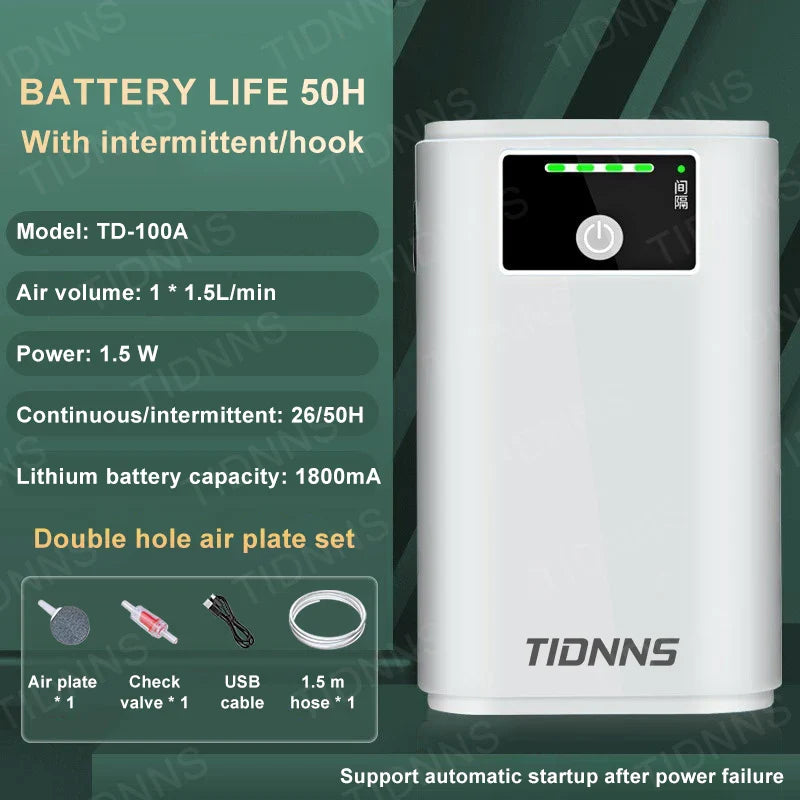 Aquarium Fish Tank Oxygen Pump – Dual-Purpose USB Rechargeable Air Pump with 6000mAh Lithium Battery, Portable & Mute