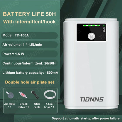 Aquarium Fish Tank Oxygen Pump – Dual-Purpose USB Rechargeable Air Pump with 6000mAh Lithium Battery, Portable & Mute