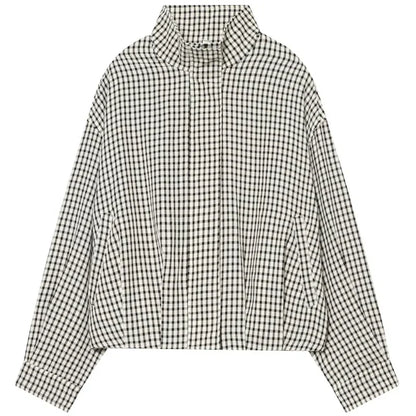 HXAO Plaid Bomber Jacket for Women - Oversized Cropped Long Sleeve Zipper Jacket for Spring & Autumn Casual Wear
