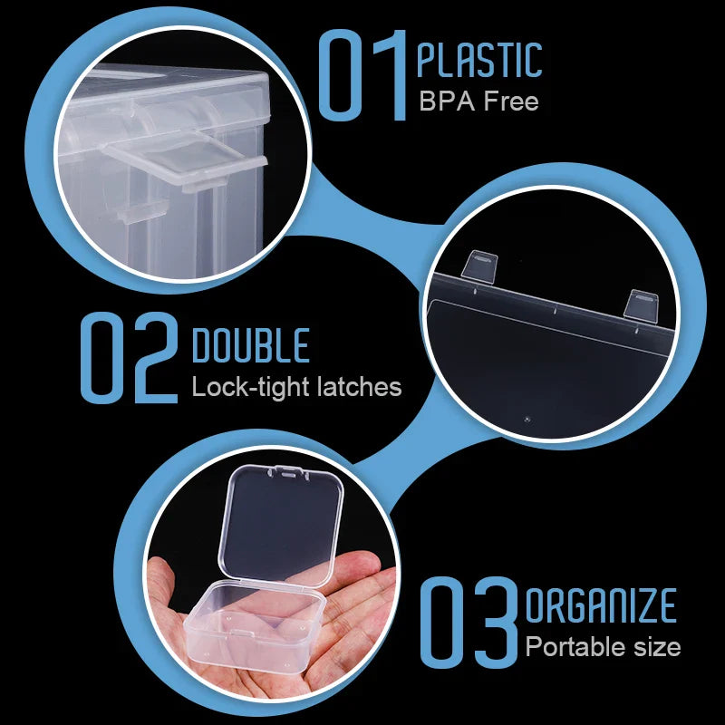 Bead Organizer Box — Clear Plastic Storage Containers with Hinged Lids for Crafts & Jewelry