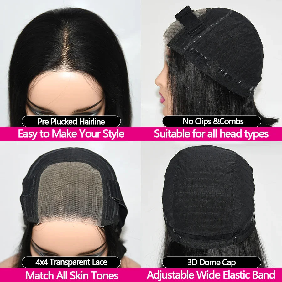 Glueless Short Bob Human Hair Wig – Ready to Wear Pre-Cut Transparent Lace Wig for Women