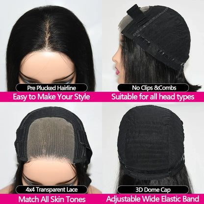 Glueless Short Bob Human Hair Wig – Ready to Wear Pre-Cut Transparent Lace Wig for Women