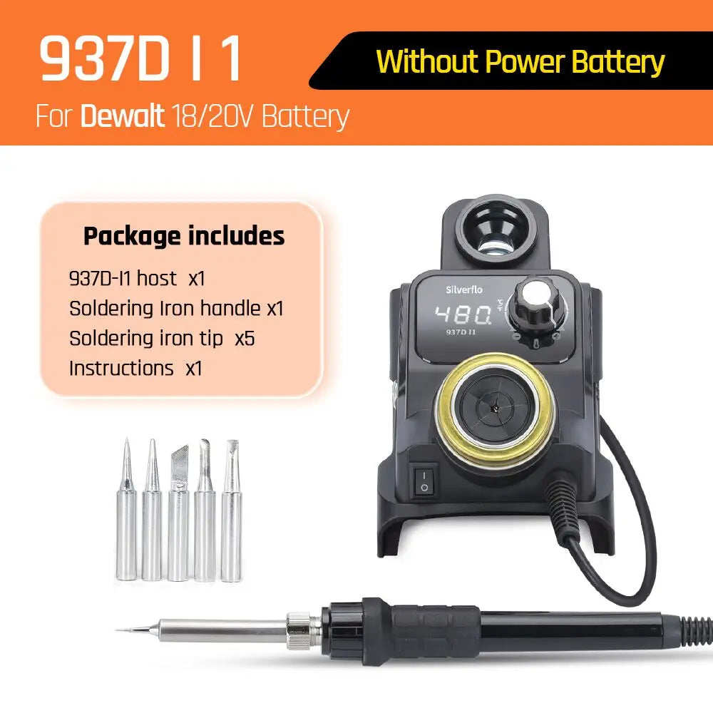 Silverflo 937DI Cordless Soldering Station – Portable 18V/20V Soldering Tool with Sleep Mode for DEWALT, Milwaukee, Makita Batteries