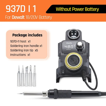 Silverflo 937DI Cordless Soldering Station – Portable 18V/20V Soldering Tool with Sleep Mode for DEWALT, Milwaukee, Makita Batteries