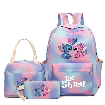 3Pcs Lilo & Stitch School Backpack Set – Colorful Cartoon Bookbag with Lunch Bag for Kids & Teens