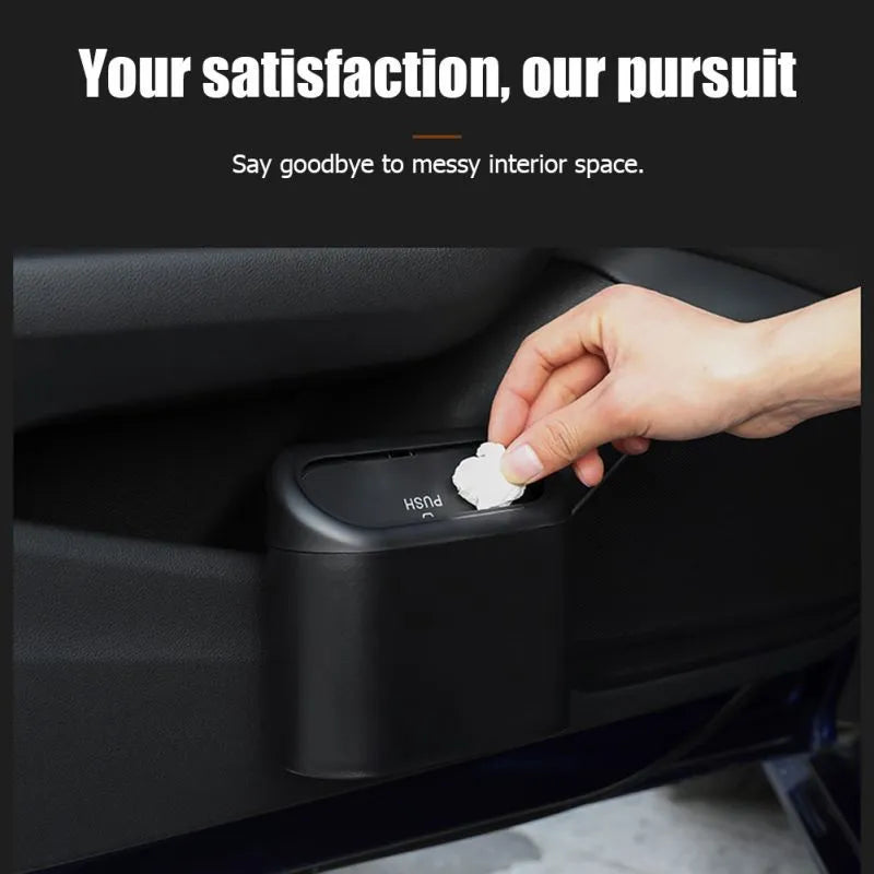 Universal Car Clamshell Trash Bin Organizer - Hanging Vehicle Garbage Dust Case Storage Box in Black ABS - Square Pressing Trash Can